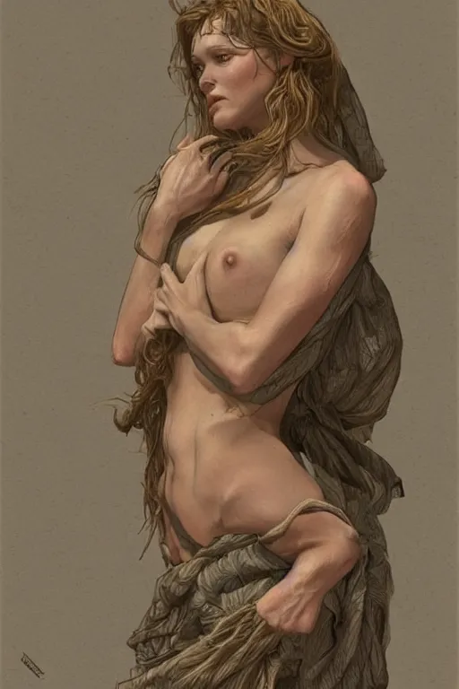 Image similar to beautiful natural coy cottagecore peasant maiden master life drawing, intricate, elegant, highly detailed, digital painting, artstation, concept art, smooth, sharp focus, illustration, art gerald brom