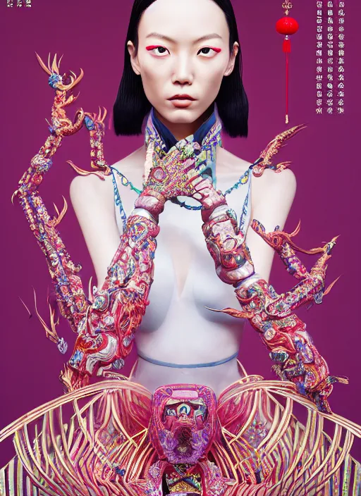 Image similar to pretty chinese model with futuristic diamonds and jewelry : : by martine johanna and simon stalenhag and chie yoshii and casey weldon and wlop : : ornate, dynamic, particulate, rich colors, intricate, elegant, highly detailed, vogue, harper's bazaar art, fashion magazine, smooth, sharp focus, 8 k, octane render,