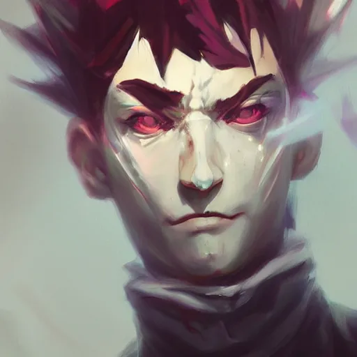 Prompt: beautiful portrait of hisoka morow, hyper realistic, sharp, greg rutkowski, wlop, loish, dishonored 2, soft lighting