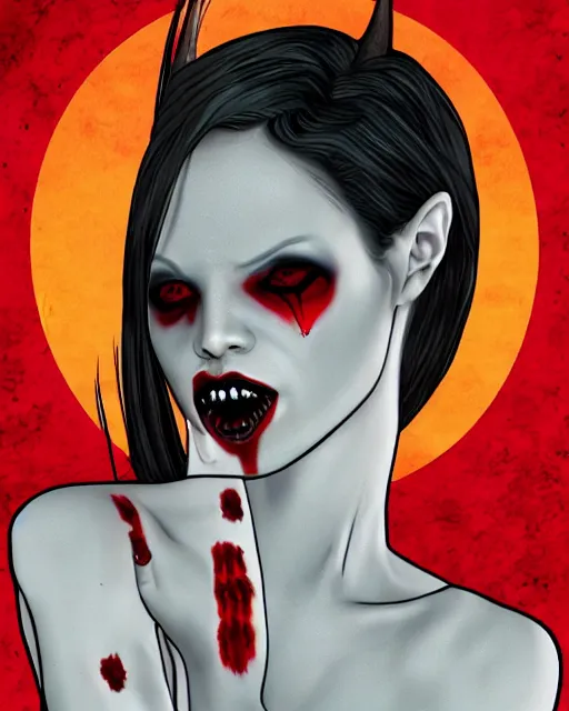 Prompt: beautiful namibian androgynous demonic vampire girl, hyperrealistic, bloodstains