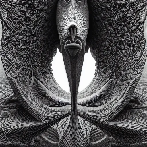 Image similar to bird beak creature, freak show, surrealism, fractalism, strange, hyperdetailed, photorealistic, interesting, benoit b. mandelbrot, m. c. escher, patrick woodroffe, ernst fuchs, zdzisław beksinski, id magazine, octane, cinematic, hyperrealism, 8 k, depth of field, bokeh