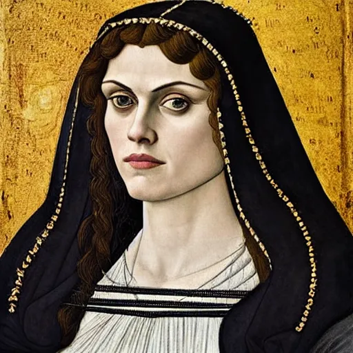 Image similar to alexandra daddario as joan of ark, elegant portrait by sandro botticelli, detailed, symmetrical, intricate