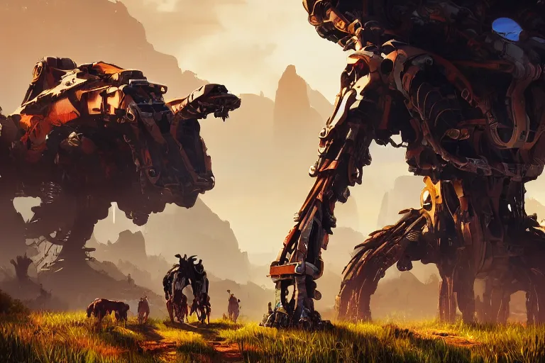 Image similar to tallneck machine mecanical creature robot of horizon forbidden west horizon zero dawn bioluminiscence global illumination ray tracing hdr fanart arstation by ian pesty and alena aenami artworks in 4 k