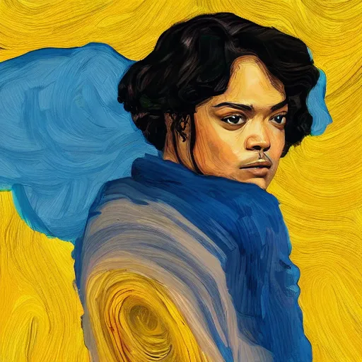 Prompt: Portrait of Tessa Thompson in the style of the Van Gough self portrait