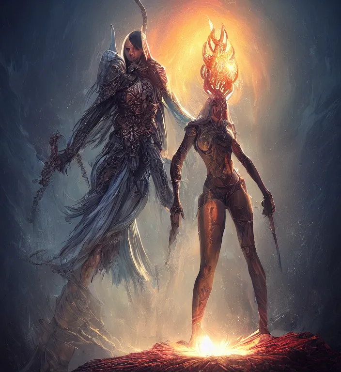 Image similar to unreal engine render + full body portrait + a goddess, tarot card, dark souls colour scheme, luminal, smooth, coherent, high detailed, kerem beyit, Karol Bak, featured on artstation, instagram HD, unreal engine