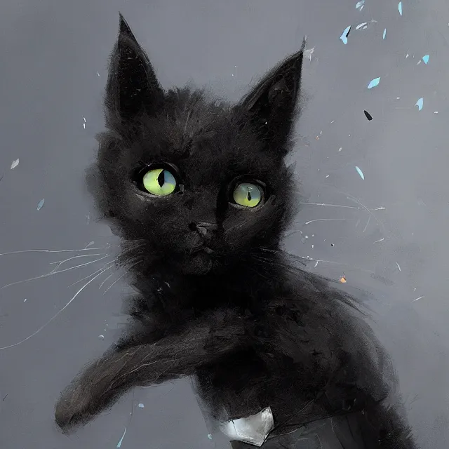 Image similar to a beautiful painting of a cute black kitten. character design by cory loftis, fenghua zhong, ryohei hase, ismail inceoglu and ruan jia. artstation, volumetric light, detailed, rendered in octane