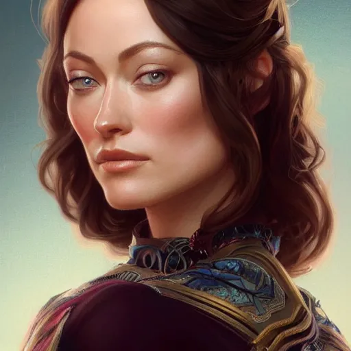 Prompt: portrait of Olivia Wilde, elegant, intricate, headshot, highly detailed, digital painting, artstation, concept art, sharp focus, illustration, art by artgerm and greg rutkowski and alphonse mucha