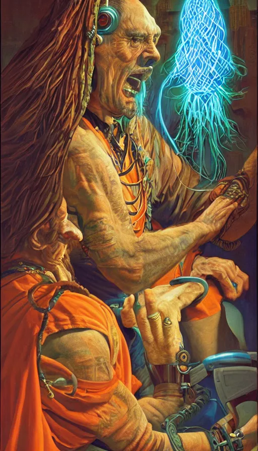 Prompt: portrait of a digital shaman, by greg hildebrandt