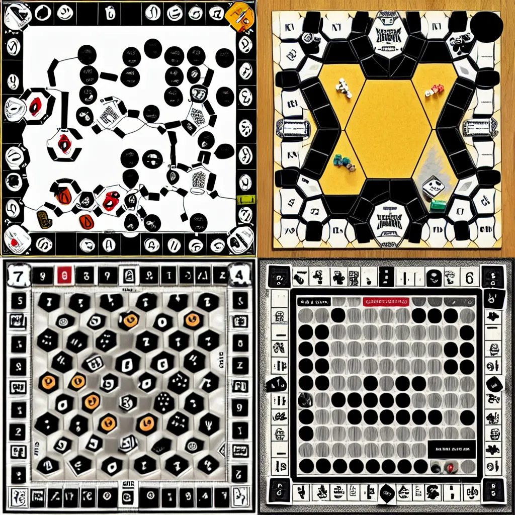 Prompt: black and white catan board game