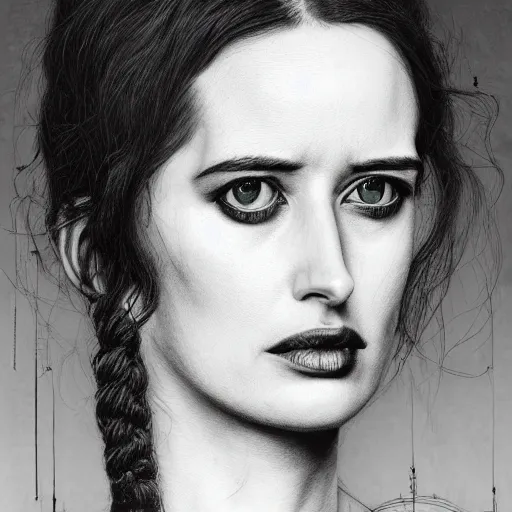 Image similar to portrait of eva green art by toha mashudi and beksinski and szukalski and giger and and pyromallis and dzo and iris compiet and seb mckinnon and, digital art, highly detailed, intricate, sharp focus, trending on artstation hq, deviantart, pinterest, unreal engine 5, 4 k uhd image