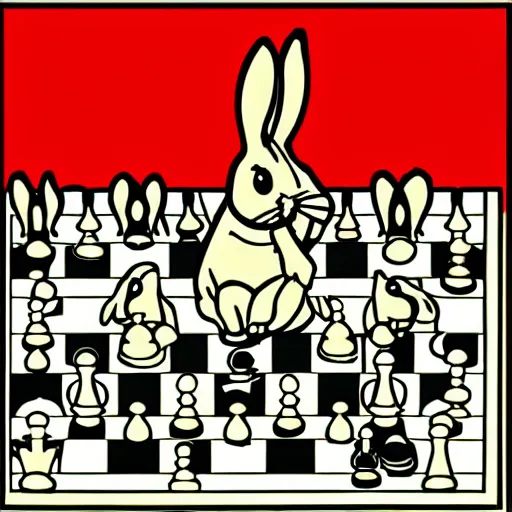 Prompt: a rabbit playing chess in the style of roy lichtenstein