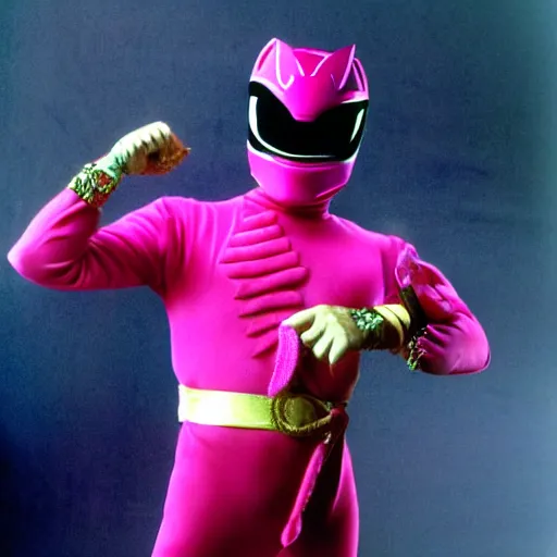 Image similar to jack nicholson as the pink power ranger, digital photography, highly detailed