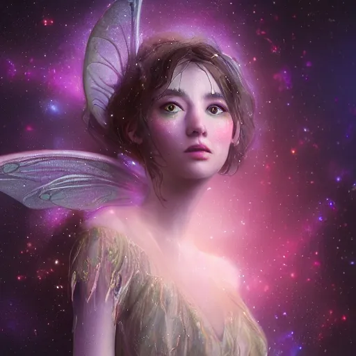 Image similar to portrait of a magical fairy made of galaxies, highly detailed, realistic, octane render, comic book art, space travel, unreal engine, sharp focus