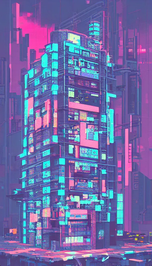 Image similar to a drawing of a building, cyberpunk art by james gilleard, behance contest winner, pixel art, voxel art, # pixelart, retrowave