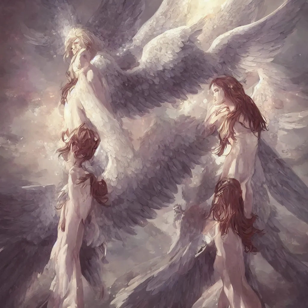 Image similar to beautiful diagram of a biblically accurate angel, art by scott davidson, albert aublet, krenz cushart, artem demura