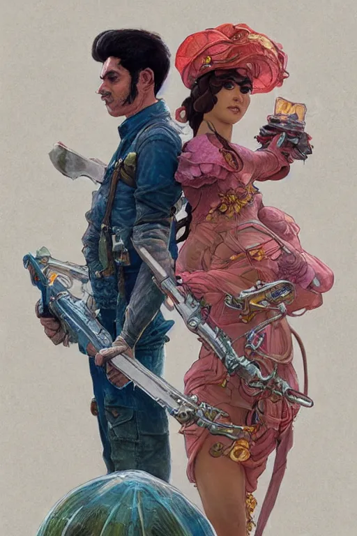 Image similar to Mario and his wife from Nintendo, disco elysium, highly detailed, digital painting, artstation, concept art, smooth, sharp focus, illustration, art by artgerm and greg rutkowski and alphonse mucha and Wayne Barlowe and Zdislav Beksinski and Francis Bacon