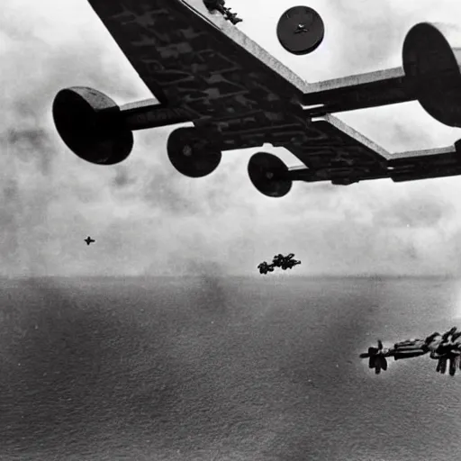 Image similar to an old ww2 photograph of star wars TIE fighters, AT-AT, WW2 planes fighting