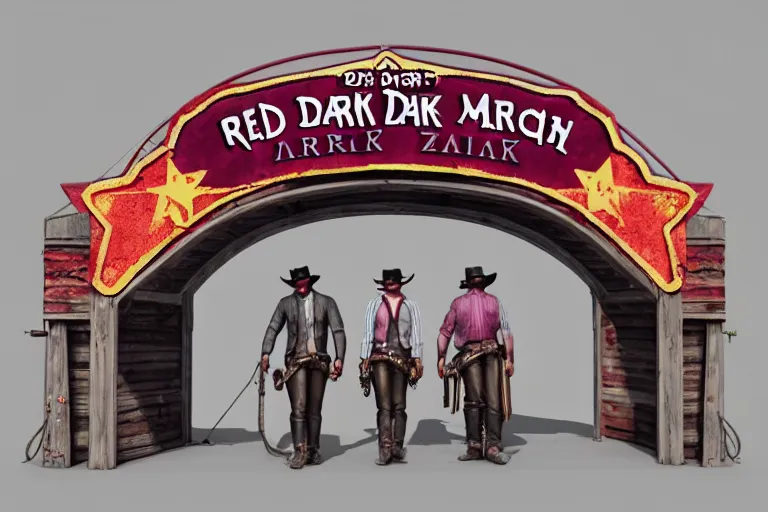 Image similar to 3d sculpt of an arched sign for a circus called 'the dark metal carnival', red dead redemption2, las vegas, artstaton, digital illustration