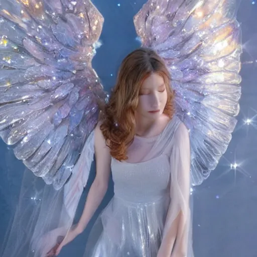 Image similar to photo of a beautiful ethereal angel with crystal wings