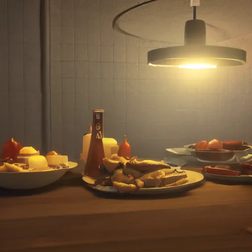 Prompt: what's for dinner? unreal 5, daz, hyperrealistic, octane render cinematic volume inner glowing aura global illumination ray tracing hdr