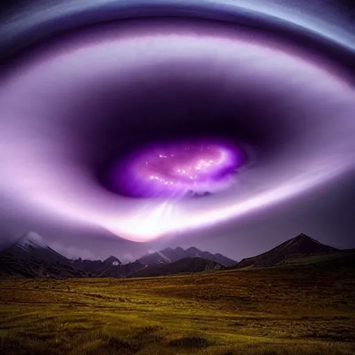 Image similar to amazing photo of a purple tornado in the sky by marc adamus, beautiful dramatic lighting