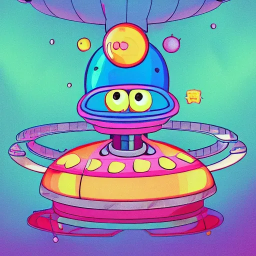 Prompt: alien sponge bob driving an extraterrestrial mothership, made in cartoon network style, vivid colors