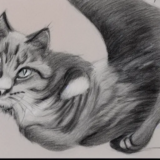 Image similar to An artist cries while painting a simple drawing of a cat