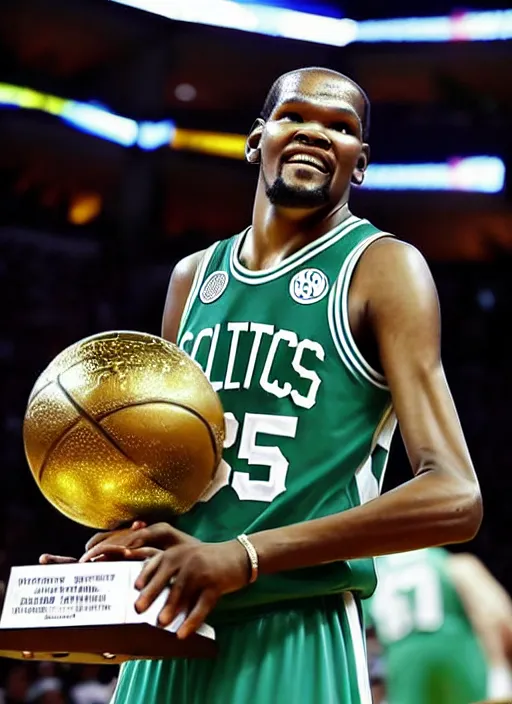 An impressionist oil painting of jayson tatum lifting the larry o'brien  championship trophy