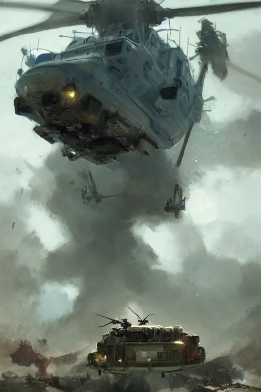 Image similar to a mech sodier with a head of a british longhair cat in the helicopter cabin ready to deploy, epic scene, by greg rutkowski