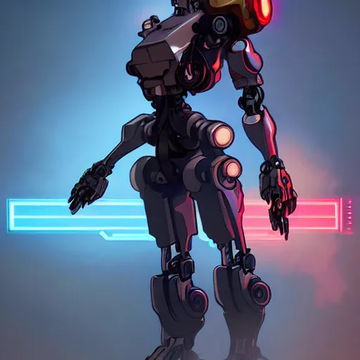 Image similar to a full body character design by artgerm, cushart krenz, ross tran, alphonse mucha. grungy industrial rectangular faceless mech robot wreathed in flame!! bold outline sharp edges. ultra clear detailed. 8 k. elegant, neon colors, dynamic angle, intricate complexity, epic composition, action pose, cinematic lighting masterpiece