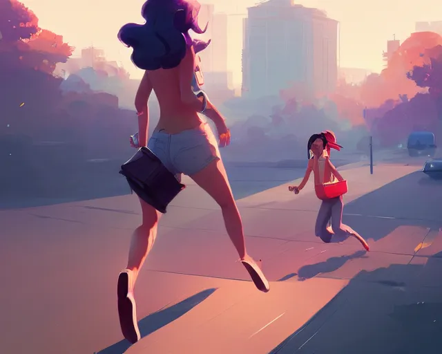 Prompt: barefooted katy perry running from the cops holding bags of money, sylvain sarrailh, artstation, ismail inceoglu, ross tran, makoto shinkai