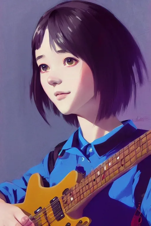 Prompt: a cute girl wearing school uniform playing electric guitar | | really good looking face!!, realistic shaded perfect face, fine details, anime, realistic shaded lighting poster by ilya kuvshinov katsuhiro otomo ghost - in - the - shell, magali villeneuve, artgerm, jeremy lipkin and michael garmash and rob reyt