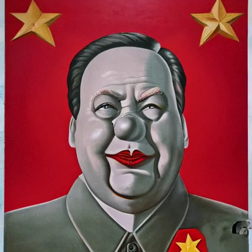 Image similar to communist clown portrait, soviet propaganda style, poster, mao