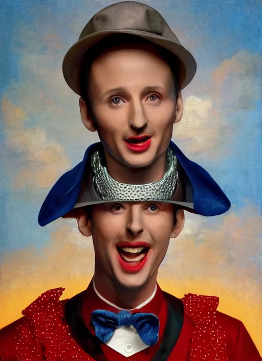 Prompt: vitas 5 0 years old singing in clouds, portrait by greg hildebrandt, studio lighting, muted colors, by terry richardson, by leonardo davinci, extreme detail, reflections, trending on artstation, 8 k
