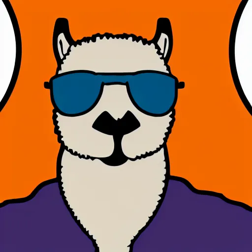 Prompt: Illustration of the face of a cool llama wearing sunglasses and a sailor shirt surrounded by a circle