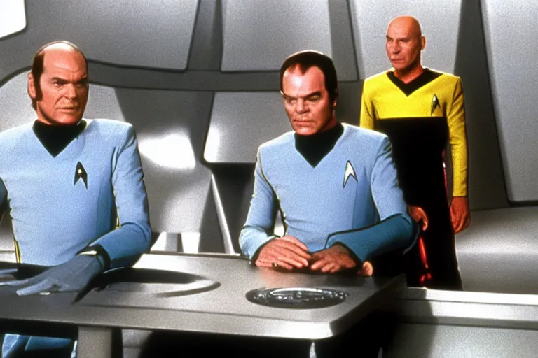 Prompt: Jack Nicholson plays Jan-Luc Picard in Star Trek, still from the film