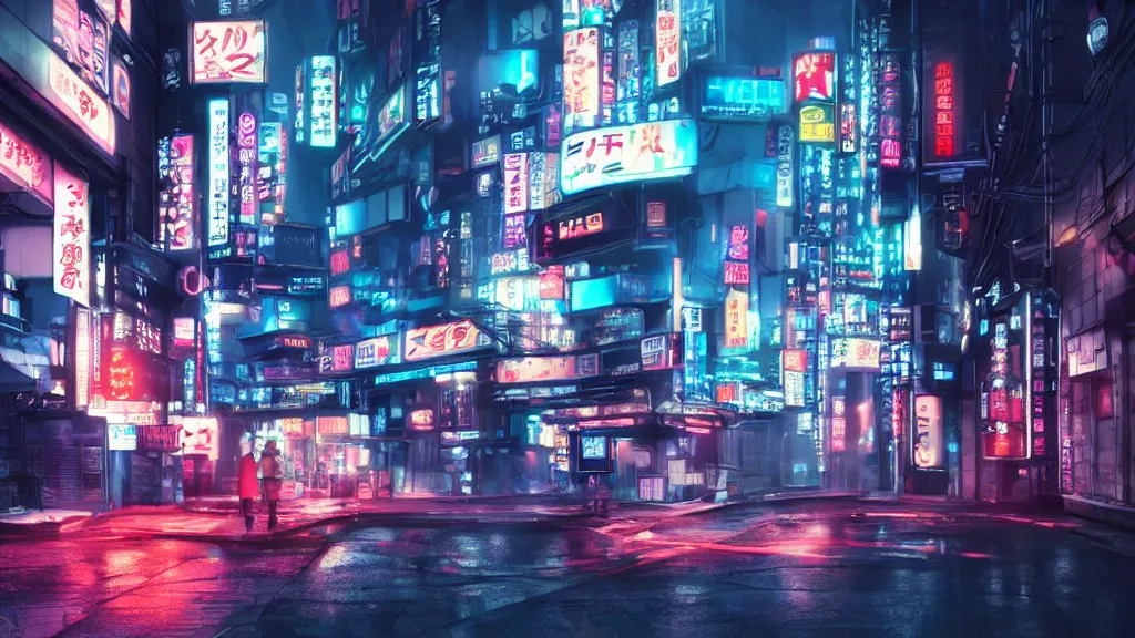 Prompt: japan cyber punk, night vibes, neon lit, cinematic lighting, octane render, 4 k, dark, hyper realistic