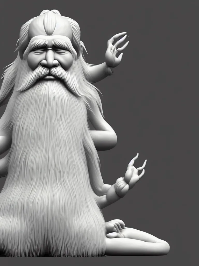 Prompt: the whole body of fuxi in chinese mythology, long white hair, long white beard, kind and solemn, sit on the ground, 3 d render, hyper detailed, 4 k hd