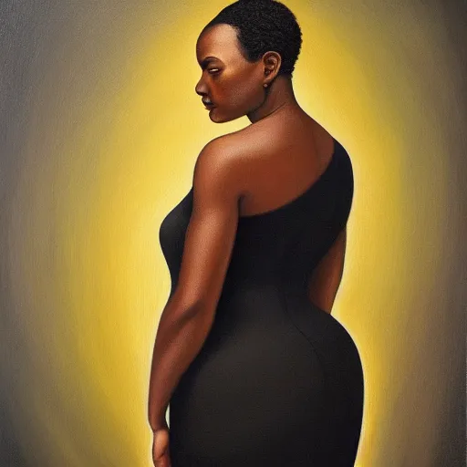 Image similar to a painting of a woman wearing a black dress, a portrait by kadir nelson, trending on cgsociety, afrofuturism, hyper realism, detailed painting, rococo