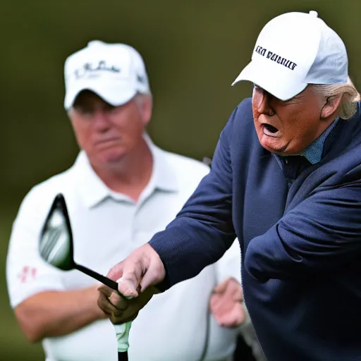 Image similar to trump playing golf swinging a golf club that looks like trump