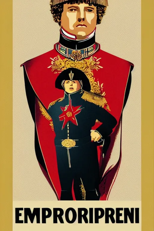 Prompt: Poster of Emperor Napoleon standing proudly, by Shepard Fairey