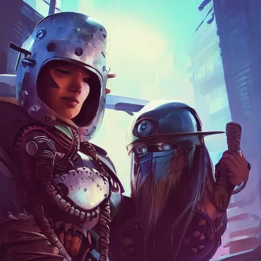 Image similar to cyberpunk viking helmet mask warrior goddess robot ninja fantasy, art gta 5 cover, official fanart behance hd artstation by jesper ejsing, by rhads, makoto shinkai and lois van baarle, ilya kuvshinov, ossdraws