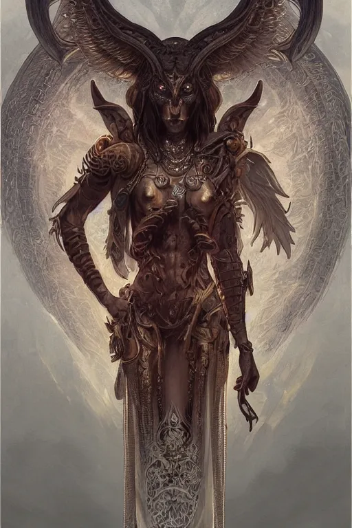 Image similar to ultra realistic illustration, baphomet from diablo and baldurs gate, intricate, elegant, highly detailed, digital painting, artstation, concept art, smooth, sharp focus, illustration, art by artgerm and greg rutkowski and alphonse mucha