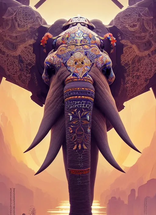 Image similar to symmetry!! portrait of a hybrid robot elephant, floral! horizon zero dawn machine, intricate, elegant, highly detailed, digital painting, artstation, concept art, smooth, sharp focus, illustration, art by artgerm and greg rutkowski and alphonse mucha, 8 k