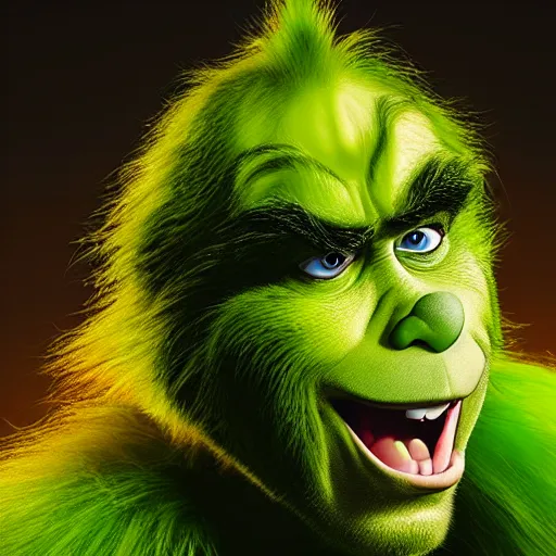 Prompt: nicholas cage as grinch portrait, cinematic, realistic photography