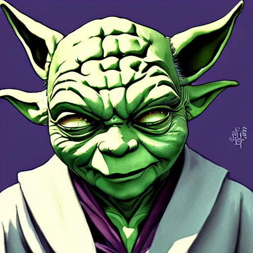 Prompt: master yoda joker joker, artstation, elegant, highly detailed, digital painting, concept art, smooth, sharp focus, illustration, art by studio ghibli