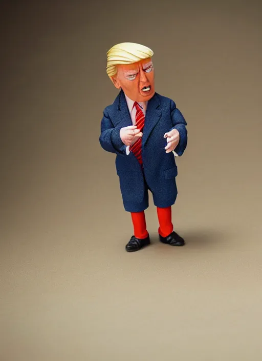 Image similar to product photography of a claymation action figure baby donald trump, depth of field, zeiss lens, detailed, centered, by erwin olaf, joop geesink, wes anderson, breathtaking, 8 k resolution, extremely detailed, beautiful, establishing shot, realistic materials, hyperrealistic