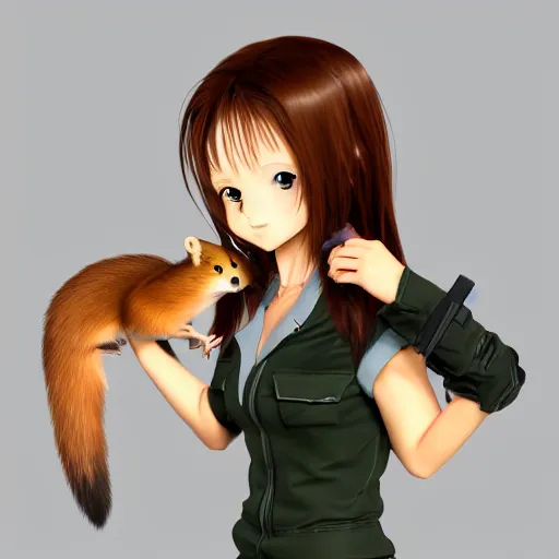 Prompt: realistic anime woman holding a pine marten, high quality, beautiful anime girl, octane render, trending on artstation