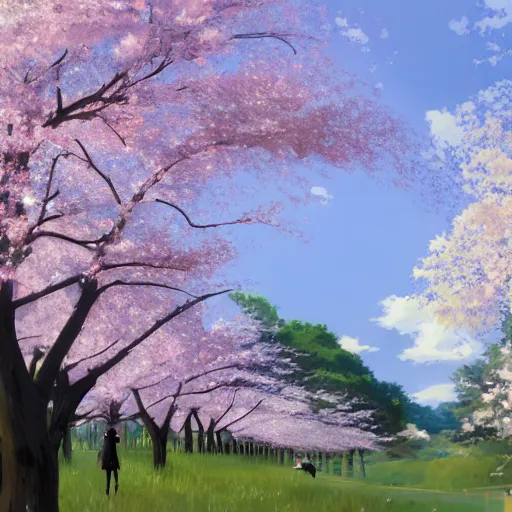 Image similar to a park full of cherry blossom trees,by Makoto Shinkai