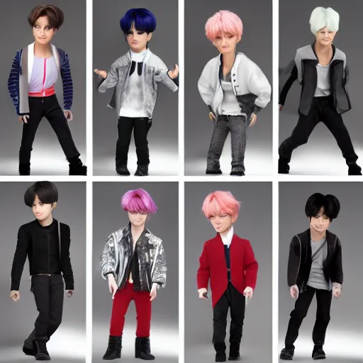 Image similar to bts boy band dolls octane render